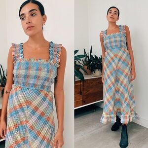 Ganni Rainbow Seersucker Check Maxi Dress